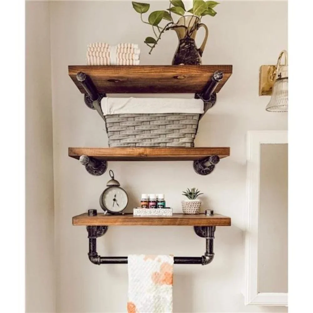 Bathroom Shelves Wall Mounted 3 Tier Bathroom Shelves Rustic Wall Pipe Shelving
